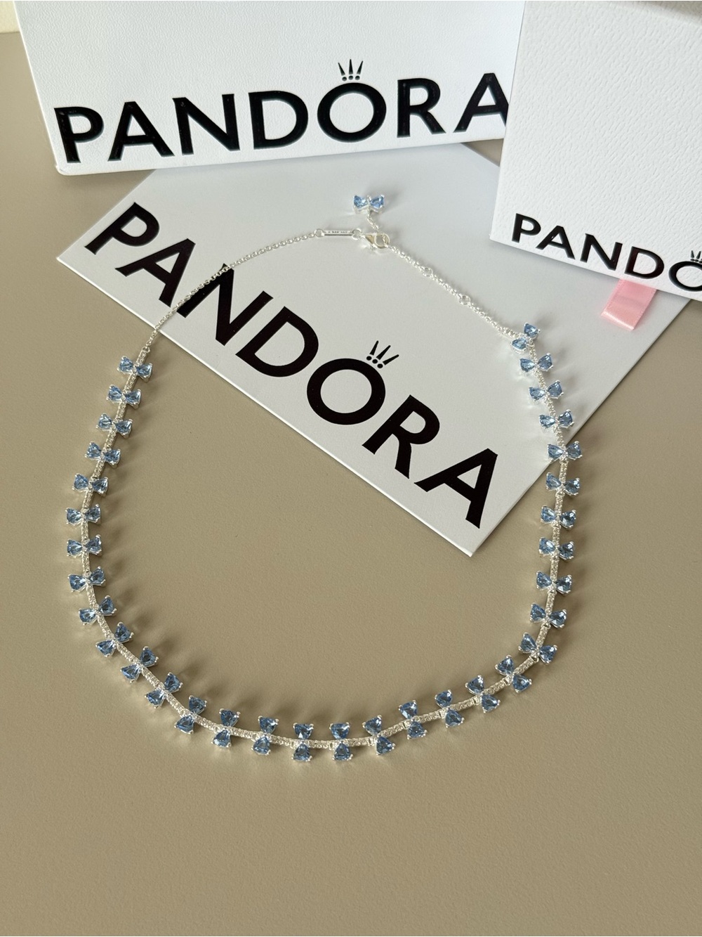 Pandora Bridgerton Blue Bow Necklace Sterling Silver
